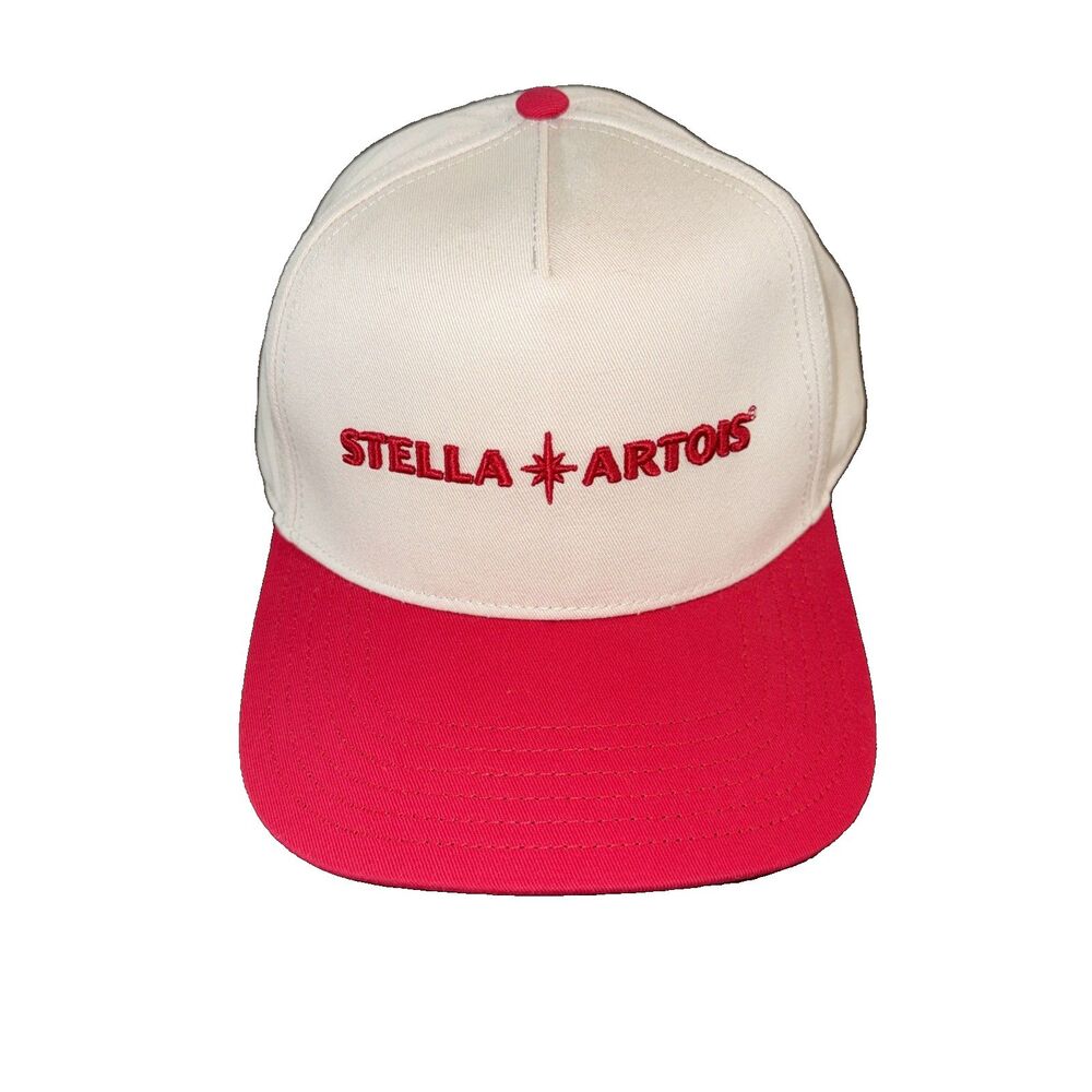 Stella Artois Beer Snapback Hat White Red Embroidered Logo Adjustable Cap NWOT